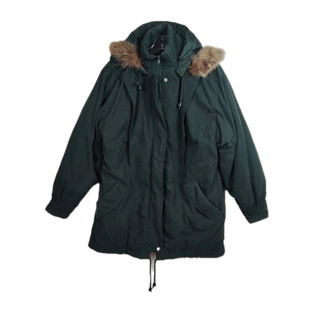 Women's Green Parka with Faux Fur Trim